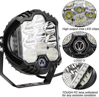 7 Inch Round Offroad Light - PSLER Driving Light Off Road 28W 5000LM Spot Flood Combo Work Light IP67 with DRL for Wrangler Pickup SUV ATV UTV Cart Trucks 4x4 F150（White）