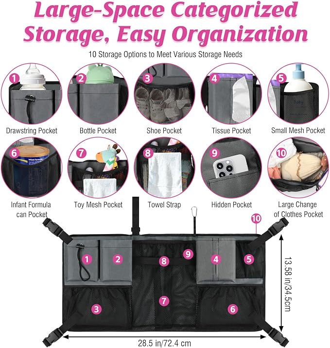Adjustable Straps & Buckles Stroller Wagon Cargo Net Organizer, Wagon Accessories Compatible with WONDERFOLD W-Series Models, Large Capacity Mesh Cargo Storage Bag with Sorting Pockets for Keenz Wagon