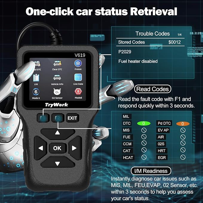 OBD2 Scanner Diagnostic Tool, Check Engine Code Reader with 35901 DTC Lookup, Mode 6 & 8, I/M Readiness for All OBDII Cars Since 1996 (Gray)