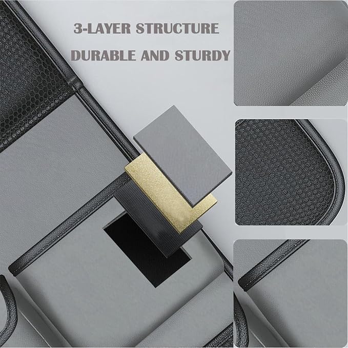 Waterproof PU Leather Car Seat Back Organizer with Foldable Tray Table, Backseat Organizer with Tablet Holder, Cup Holder, Tissue Holder and Kick Mat for SUV Sedan Minivan, Gray