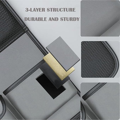 Waterproof PU Leather Car Seat Back Organizer with Foldable Tray Table, Backseat Organizer with Tablet Holder, Cup Holder, Tissue Holder and Kick Mat for SUV Sedan Minivan, Gray