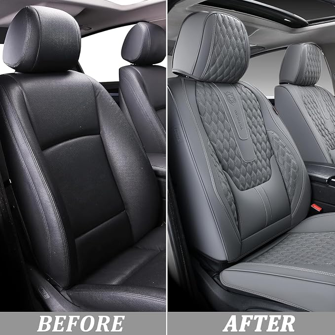 Coverado Front Seat Covers, Car Seat Cover, Leather Seat Covers for Car, Automotive Seat Covers Protector with Lumbar Support Universal Fit for Most Sedans SUV Pick-up Truck(Gray)