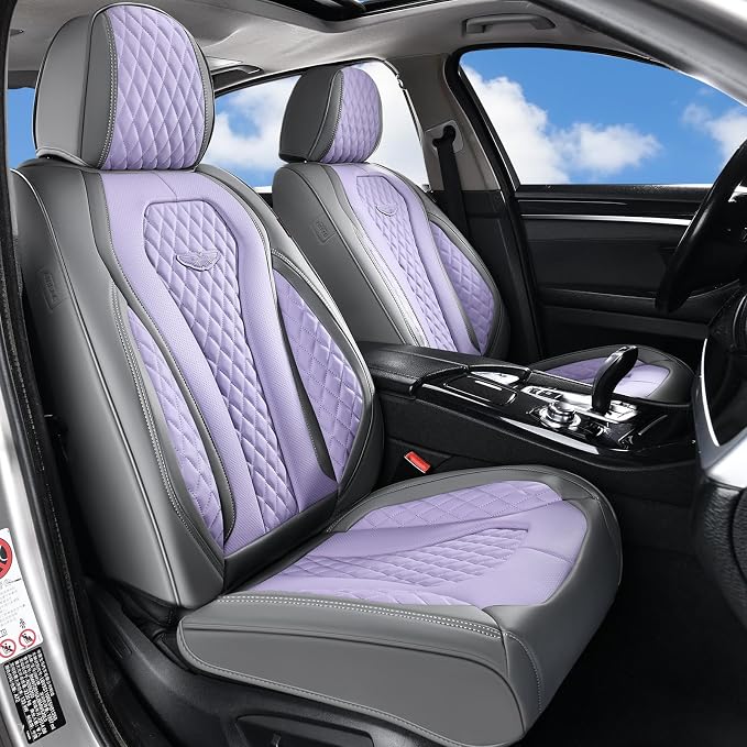 Coverado Leather Seat Covers 2 Seats, Car Seat Covers Front Seats, Purple Car Seat Cover 2 Pack, Front Car Seat Covers, Car Seat Cushion, Auto Seat Covers Driver Seat Protector Universal Fit Most Cars