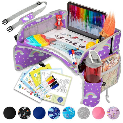 PILLANI Kids Travel Tray for Car - Car Seat Tray for Kids w/ Tablet & Cup Holder - Toddler Travel Activities for Car & Airplane - Road Trip Essentials & Must Haves - Carseat Table Roadtrip Activities