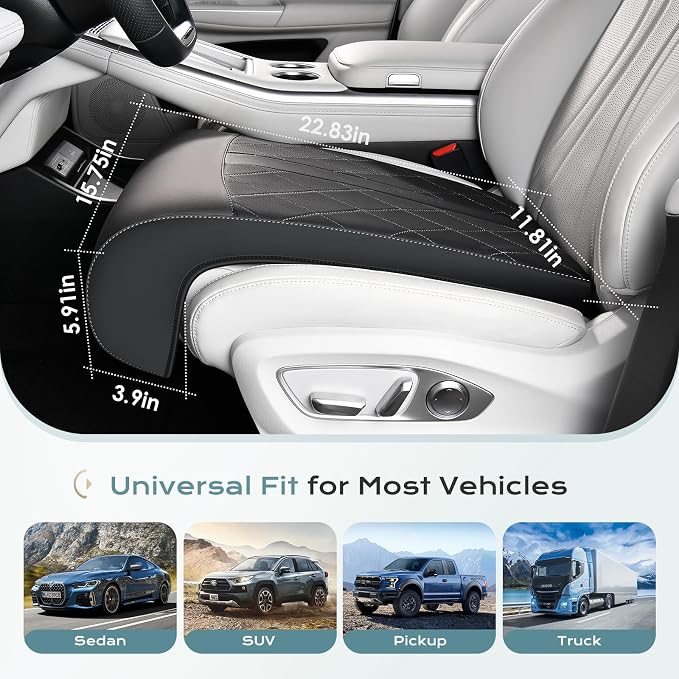 Coverado Car Seat Extender Leg Support, Leather Leg Extender Cushuin for Car Seats, Waterproof Car Seat Cushions Universal Fit for Most Vehicles (Black)