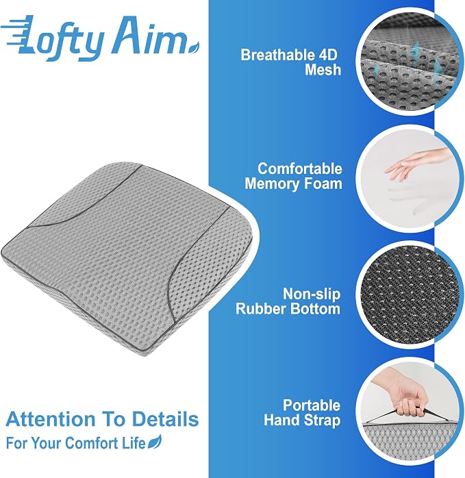 Lofty Aim Car Seat Cushion, Comfortable Memory Foam Seat Pillow for Driving, Sciatica-Back Pain Relief, Cushion for Car-Truck, Office, Wheelchair - Mesh Gray