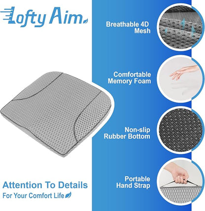 Lofty Aim Car Seat Cushion, Comfortable Memory Foam Seat Pillow for Driving, Sciatica-Back Pain Relief, Cushion for Car-Truck, Office, Wheelchair - Mesh Gray