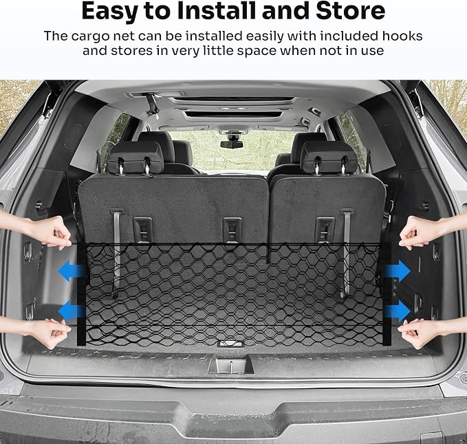 Canvcle Trunk Cargo Net for 2018-2025 2026 Chevrolet/Chevy Traverse Accessories Envelope Style Mesh Trunk Net Organizer and Storage Stretchable Adjustable Elastic Nylon Rear Cargo Netting with Hooks
