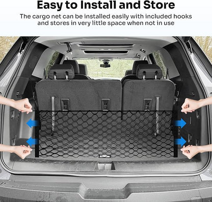 Canvcle Trunk Cargo Net for 2018-2025 2026 Chevrolet/Chevy Traverse Accessories Envelope Style Mesh Trunk Net Organizer and Storage Stretchable Adjustable Elastic Nylon Rear Cargo Netting with Hooks
