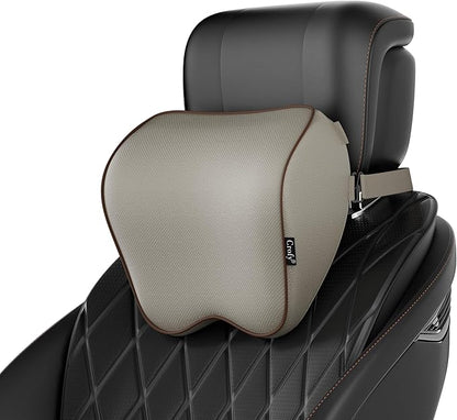 Crofy 2 Pack Car Neck Pillow, Softness Car Headrest Pillow for Driving with Adjustable Strap, 100% Memory Foam and Breathable Removable Cover, Comfortable Ergonomic Design, Gray & Brown