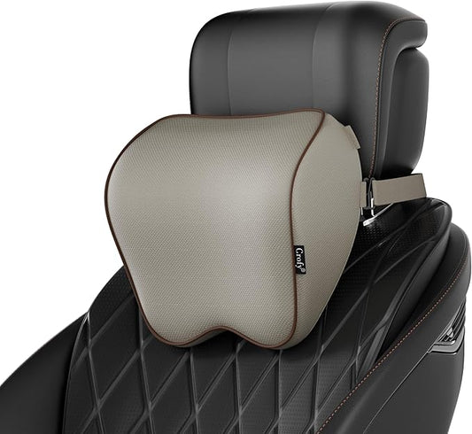 Crofy 2 Pack Car Neck Pillow, Softness Car Headrest Pillow for Driving with Adjustable Strap, 100% Memory Foam and Breathable Removable Cover, Comfortable Ergonomic Design, Gray & Brown