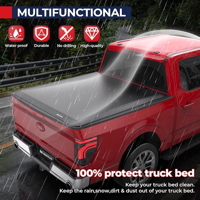 MOSTPLUS 5.5FT Tri 3-Fold Soft Fold Truck Bed Tonneau Cover Compatible for 2009-2014 Ford F150 F-150 Styleside (Excl Raptor Series) 67Inch