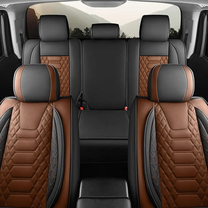 FREESOO Tundra Seat Covers 2014-2021 Full Set, Fit for Toyota Tundra Crewmax Cab, Custom Truck Seat Covers with Waterproof Faux Leather BlackBrown