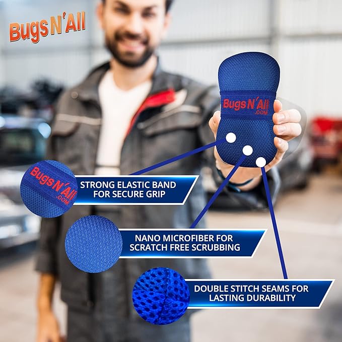 Bugs N’ All Bug Sponge - Bug and Tar Remover for Car Exterior and Interior - Ultra Soft Mesh Car Wash Sponge for Scratch Free Scrubbing - 8.25 by 4.75 inch, 1 Pack