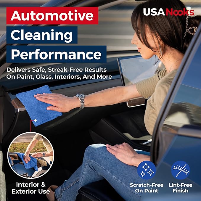 USANOOKS Premium 300GSM Microfiber Cleaning Cloth - 12.5"x12.5" High Performance - 1200 Washes, Ultra Absorbent Microfiber Towels for Cars Undercarriage, Rims & Engine Bay Cleaning - Microfiber Cloth