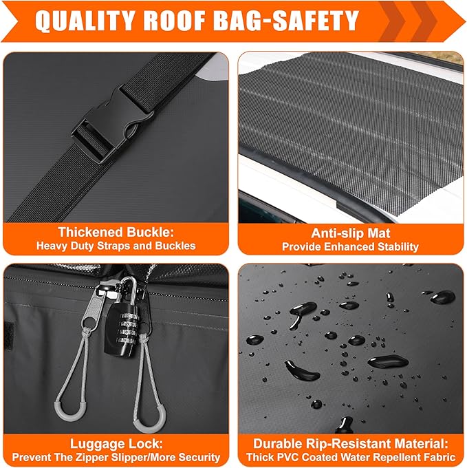 Sailnovo Car Rooftop Cargo Carrier Bag,20 Cubic feet Soft Waterproof Car Roof Bag with Strap,Anti-Slip Mat,Padlock,Foldable Car Top Carrier for Most Vehicles with/Without Rack (Black)