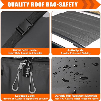 Sailnovo Car Rooftop Cargo Carrier Bag,20 Cubic feet Soft Waterproof Car Roof Bag with Strap,Anti-Slip Mat,Padlock,Foldable Car Top Carrier for Most Vehicles with/Without Rack (Black)