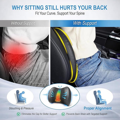 Lofty Aim Lumbar Support Pillow for Car, Memory Foam Lumbar Pillow for Lower Back Pain Relief - Back Cushion for Driving, Chair Support for Car-Office Chair, Wheelchair - Black