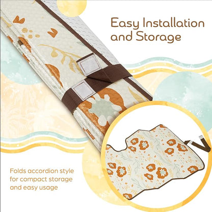 Carbella Orange Floral Car Windshield Sun Shade - Sun Visor Sunshade for Car Windshield - Window Shades for Cars, SUV & Truck - Dash Cover UV Protection for Front Window Shade Accessories - 57" x 27"