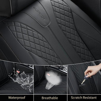 FLORICH Leather Seat Covers Full Set Automotive Seat Covers Black Car Seat Covers Waterproof Front and Back Seat Covers Car Seat Cushion Protector Universal Fit for Most Cars SUV Trucks, Black