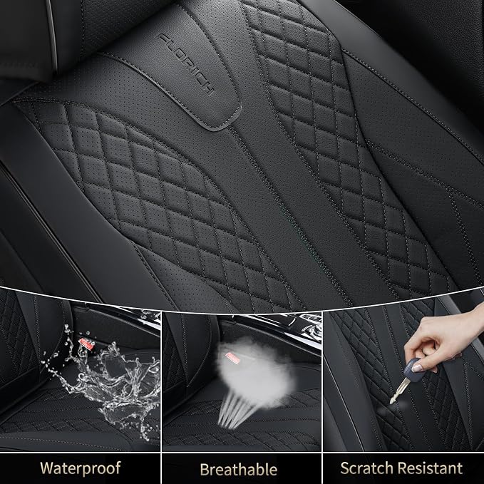 FLORICH Leather Automotive Seat Covers, Waterproof Seat Covers, Black Front Car Seat Cover, Full Coverage Car Seat Covers 2 Pack Car Seat Cushion Protector Universal Fit for Most Cars SUV Trucks