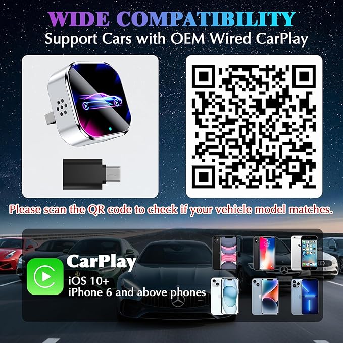 2026 Wireless CarPlay Adapter Upgrade Wired CarPlay to Wireless, Mini USB Design for Cars with Built-in Wired Apple CarPlay Plug and Play Easy Use Fast Stable Connection Car Play for iPhone