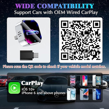 2026 Wireless CarPlay Adapter Upgrade Wired CarPlay to Wireless, Mini USB Design for Cars with Built-in Wired Apple CarPlay Plug and Play Easy Use Fast Stable Connection Car Play for iPhone
