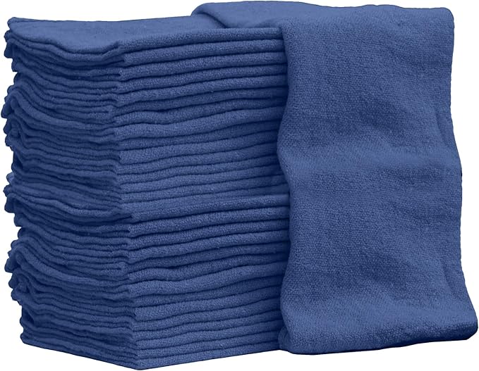 Nabob Wipers Shop Towels 50 Pack Cotton Rags Size 14"x14" Commercial Grade (50 Pack, Blue)