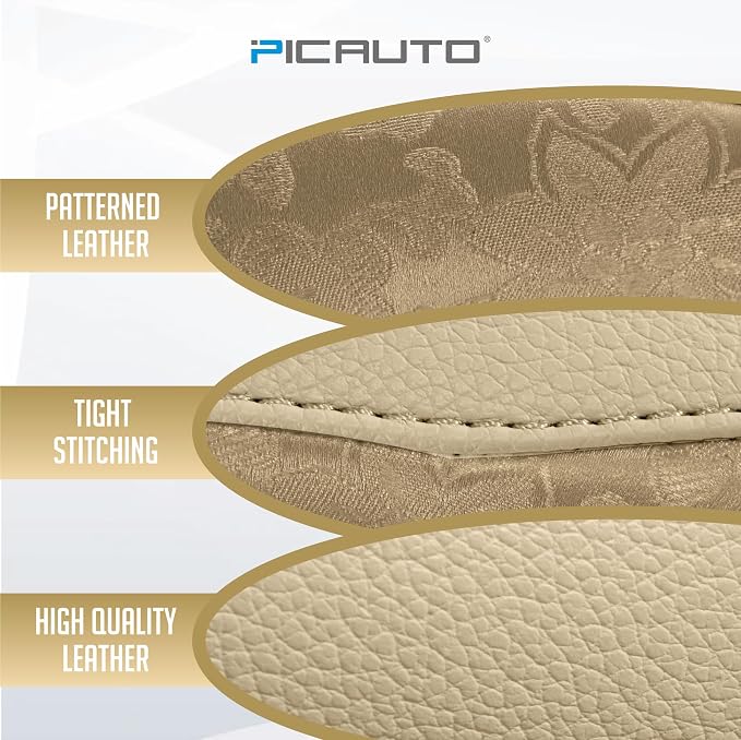 PIC AUTO Steering Wheel Cover, Gold Patterned Leather Patchwork Design, Universal Fit 14.5"–15.5", Anti-Slip, Odor-Free, Soft PU Grain Leather, Durable Grip Car Accessory for Girls & Women