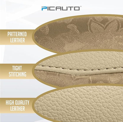PIC AUTO Steering Wheel Cover, Gold Patterned Leather Patchwork Design, Universal Fit 14.5"–15.5", Anti-Slip, Odor-Free, Soft PU Grain Leather, Durable Grip Car Accessory for Girls & Women