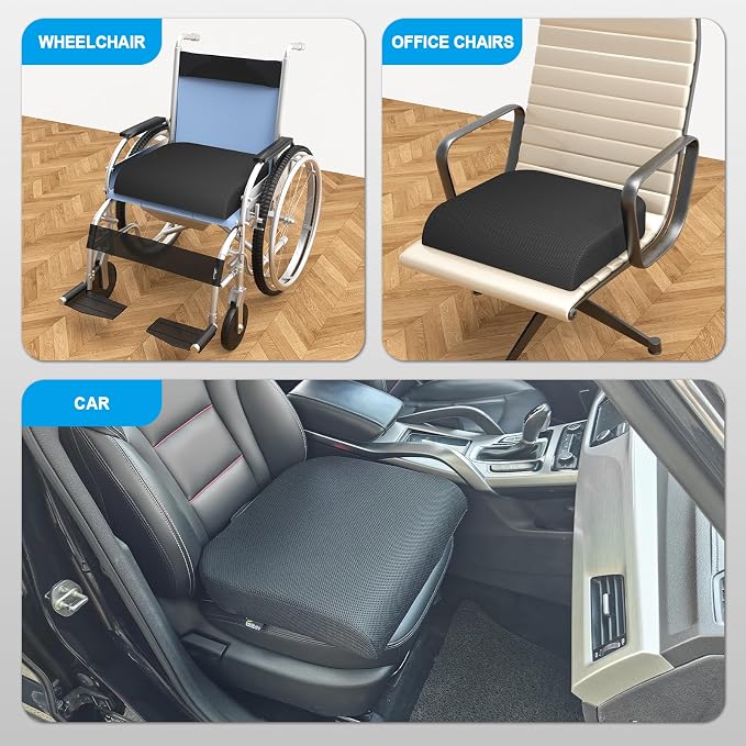 Gilbins Gel Seat Cushion - Memory Foam Cushion for Office Chair, Car Seat, and Wheelchair - Ergonomic Gel-Infused Cushion for Tailbone Support,and Lower Back Comfort - Portable & Washable