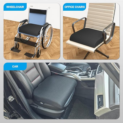Gilbins Gel Seat Cushion - Memory Foam Cushion for Office Chair, Car Seat, and Wheelchair - Ergonomic Gel-Infused Cushion for Tailbone Support,and Lower Back Comfort - Portable & Washable