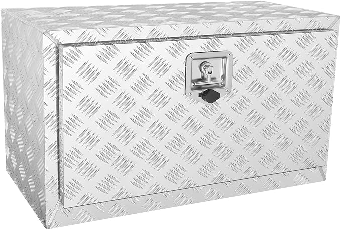 VEVOR Underbody Truck Box, 30"×14"×16" Pickup Storage Box, Heavy Duty Aluminum Diamond Plate Tool Box with Lock and Keys, Waterproof Trailer Storage Box with T-Handle Latch for Truck, Van, Trailer