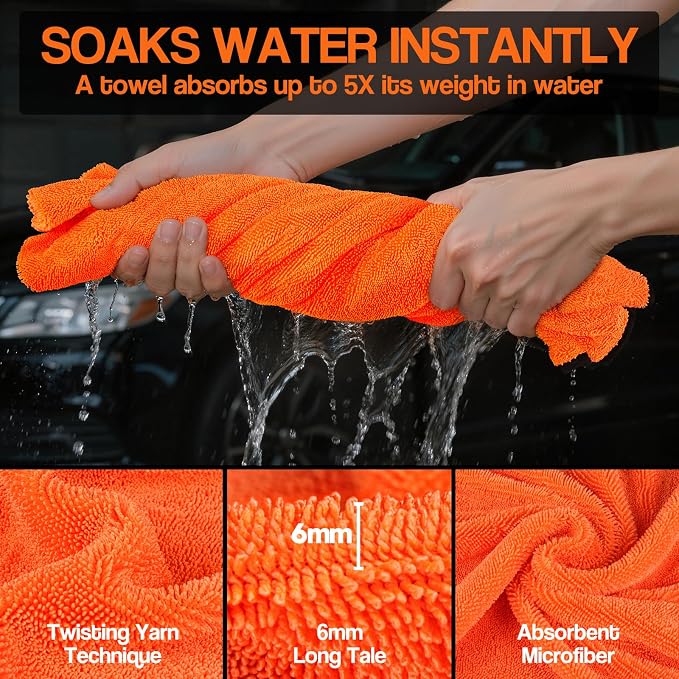 Bolant 4 Pack Twisted Loop Car Drying Towel, Microfiber Towels for Cars 24"x36", Reusable Shammy Quick Dry Cloth for Carwash, for Auto, Boat, RV, Garage & Home
