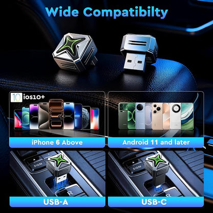 ELRINA 2026 New-Gen Wireless CarPlay Adapter with Button Control, 5s Fast Auto-Reconnect Ultra Mini Wired to Wireless Plug & Play Adapter for iPhone & Android Auto, Stable 5.8GHz WiFi, Bluetooth 5.4