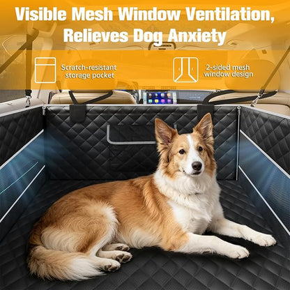 PETICON Dog Car Seat for Large/Medium Dogs, One-Piece Hard Bottom Back Seat Extender with 2 Mesh Windows, Waterproof Pet Carseat with Storage Pocket, Dog Hammock for Cars, SUVs and Trucks