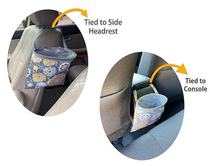 Car Trash Bag Hanging Front Seat Back Seat Headrest Console - Car Trash Bin with Reusable Waterproof Liner and Disposable Bags - Car Waste Basket (Small Teal)