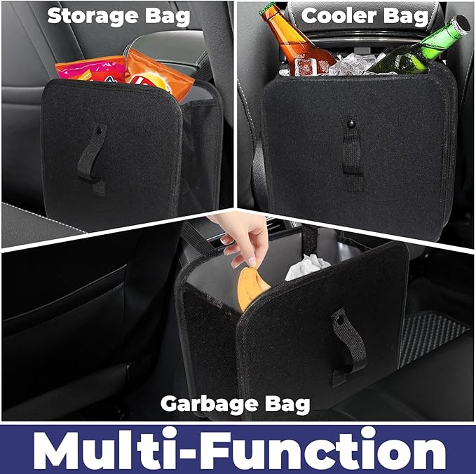 BFXM Car Trash Can, 2.8 Gallons Foldable Car Garbage Can, Collapsible Hanging Car Trash Bin for Car Seat, Leakproof Garbage Bags, Car Interior Accessories