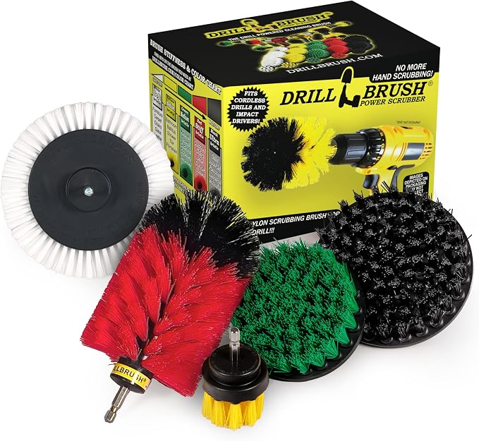 Drillbrush Multi-Surface Drill Brush Attachments Set for Car Interior, Bathroom, Flooring, Counters, Sinks, Siding, Garages, and More - Dishwasher Safe Drill Brush Car Detailing Kit Attachment Set