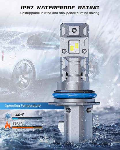 FRANXI 9007/HB5 LED Bulbs fog light bulb, Hi/Low Beam, 1:1 Mini Size, 60W Super Bright 6000K Cool White Plug and Play, IP67 Waterproof Accessory Light., Pack of 2