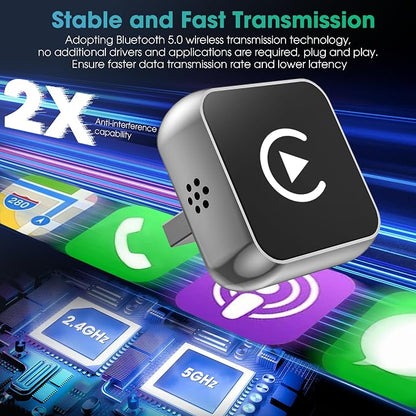 Wireless CarPlay Adapter, 2026 Upgraded Wired to Wireless for Apple CarPlay & Android Auto, 2-in-1 Mini USB Design Car Play Adapter with Type-C Adapter, Plug and Play, Stable Connection with No Delay