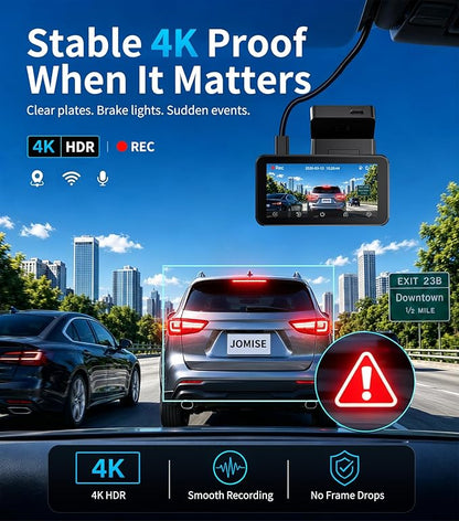 JOMISE 4K Dash Cam Front and Rear, 360° Interior Rear Camera for Cabin, Side & Rear - Dash Camera for Cars with 64GB Card, Low-Light Sensor, Wi-Fi 6 GPS, Touch Screen, HDR WDR, Support 1TB, A80T