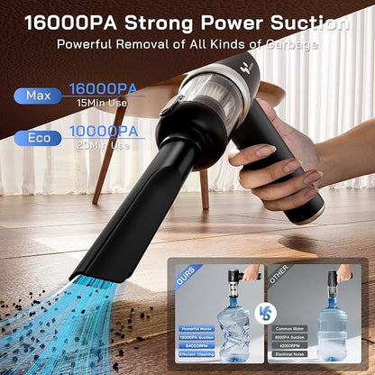 helloleiboo Handheld Car Vacuum Cleaner 16000PA Car Vacuum Portable Cordless 120W High Power 4-in-1 Mini Vacuum Cleaner Rechargeable & Air Duster Multi-Nozzles for Home Office Pet（Black）