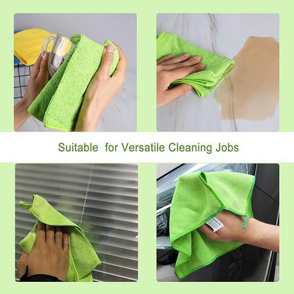 Reusable Thick Microfiber Cleaning Cloths Pastel Kitchen Towels for Window Cleaner, Auto Detailing Supplies Washcloth Polishing Rags, Wiping Appliances(12"x12") Green12 Pack