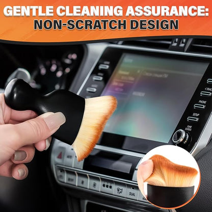 3Pcs Auto Detailing Brushes Set – 2.29" x 3.98" Car Cleaning Brush Interior with Curved Soft Nylon Bristles, Waterproof Plastic Handle, Transparent Storage Case - for Dashboard, AC Vents & Console