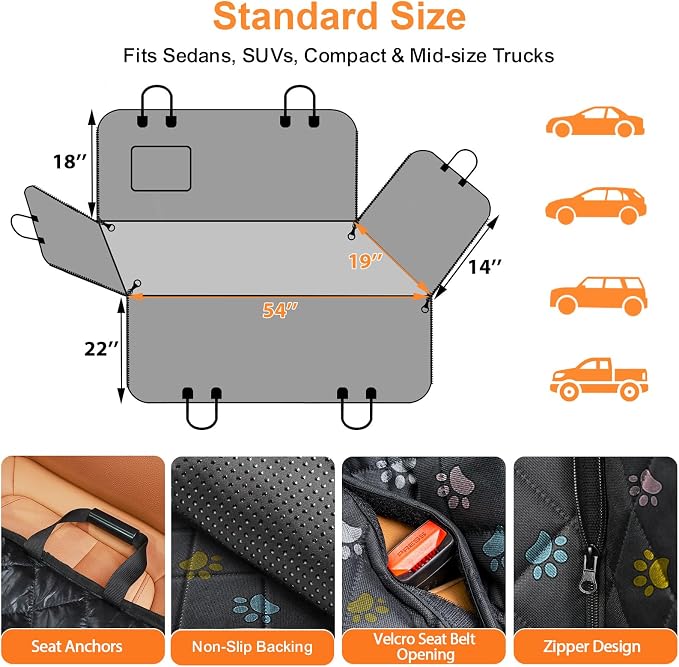 URPOWER Dog Car Seat Cover for Pets 100% Waterproof Seat Cover Hammock 600D Heavy Duty Scratch Proof Nonslip Durable Soft Back Seat Covers for Cars Trucks and SUVs