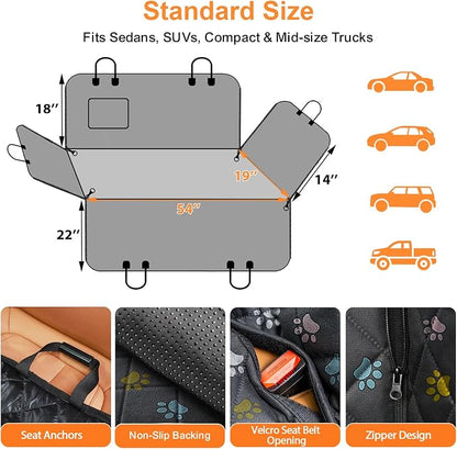 URPOWER Dog Car Seat Cover for Pets 100% Waterproof Seat Cover Hammock 600D Heavy Duty Scratch Proof Nonslip Durable Soft Back Seat Covers for Cars Trucks and SUVs