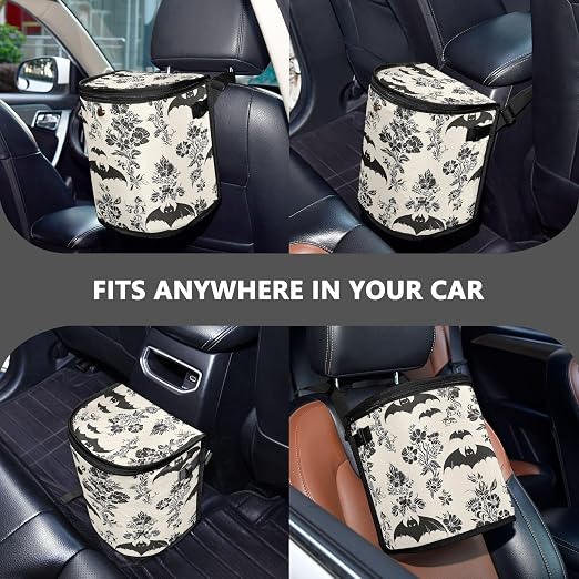 senya Car Trash Can Car Garbage Can Car Waste Basket,Leak-Proof Car Trash Bin, Car Trash Hanging Car Accessories Gothic Floral and Bat Interior Car Organizer Bag