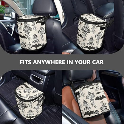 senya Car Trash Can Car Garbage Can Car Waste Basket,Leak-Proof Car Trash Bin, Car Trash Hanging Car Accessories Gothic Floral and Bat Interior Car Organizer Bag