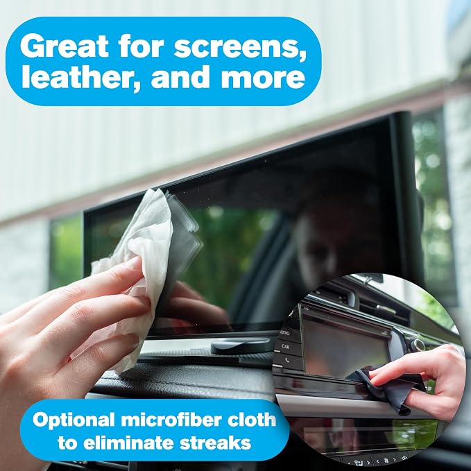 Fortress Car Interior Wipes with Microfiber Cloth (25 ct, Pack of 4) for Car Interior Cleaning, Dashboard, Seats, Detailing, and Steering Wheel [Travel Size] Skin-Safe Car Interior Cleaner Supplies